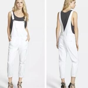 Ag Adriano Goldschmied Finn White Distressed Denim Overalls Size 26